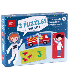 APLI: Set 3 Puzzle - La Ciudad: Transportes - Números - Profesiones