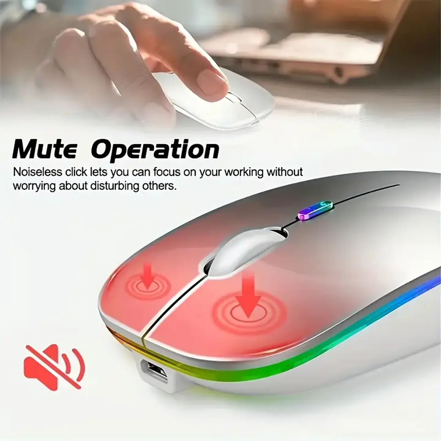 Mouse Inalámbrico Bluetooth Pc Cel Tablet Recargable Negro 4