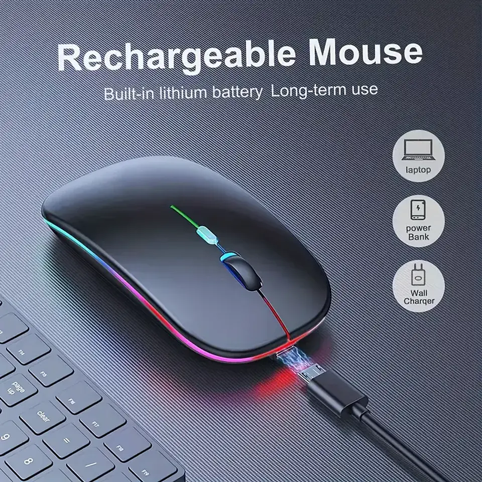Mouse Inalámbrico Bluetooth Pc Cel Tablet Recargable Negro 6