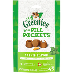 FELINE GREENIES PILL POCKETS Natural Cat Treats, Catnip Flavor, 1.6 oz. Pack (45 Treats)