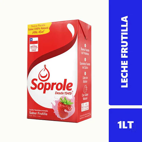 Leche de Frutilla Soprole 1 lt - caja de 12 unidades 