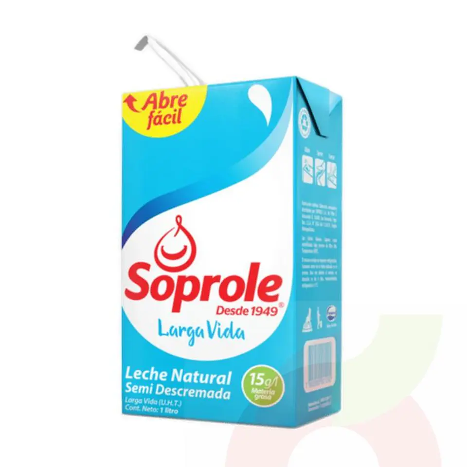 Leche Semi descremada Soprole 1 lt - caja de 12 unidades  1