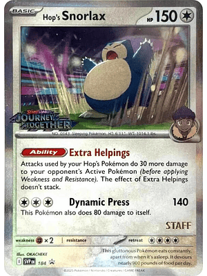 Hop's Snorlax (Prerelease) [Staff] #184