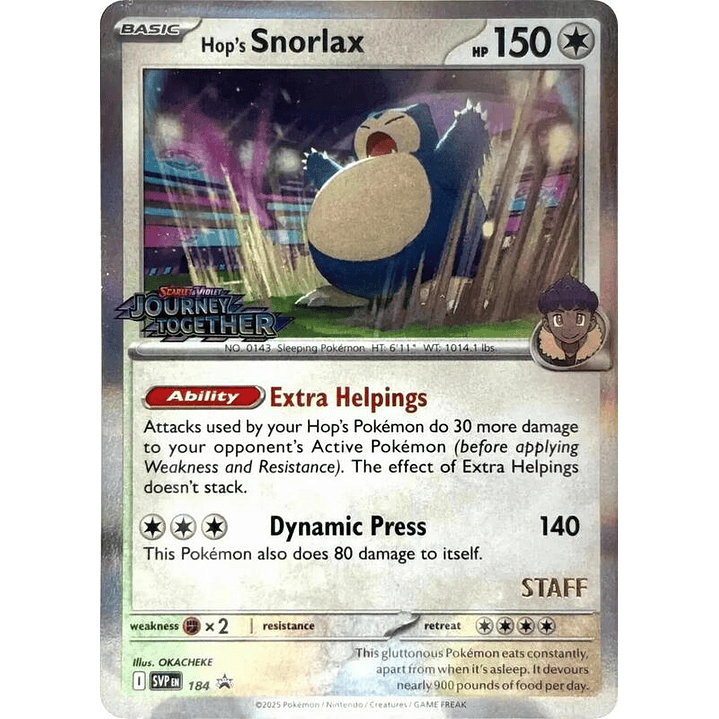 Hop's Snorlax (Prerelease) [Staff] #184 1