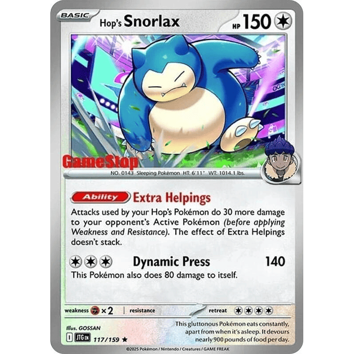 Hop's Snorlax - 117/159 (GameStop) (Cosmos Holo) #117 1