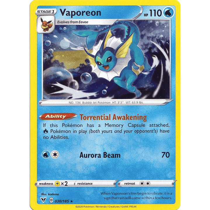 Vaporeon - 030/185 (Cosmos Holo) #030 1