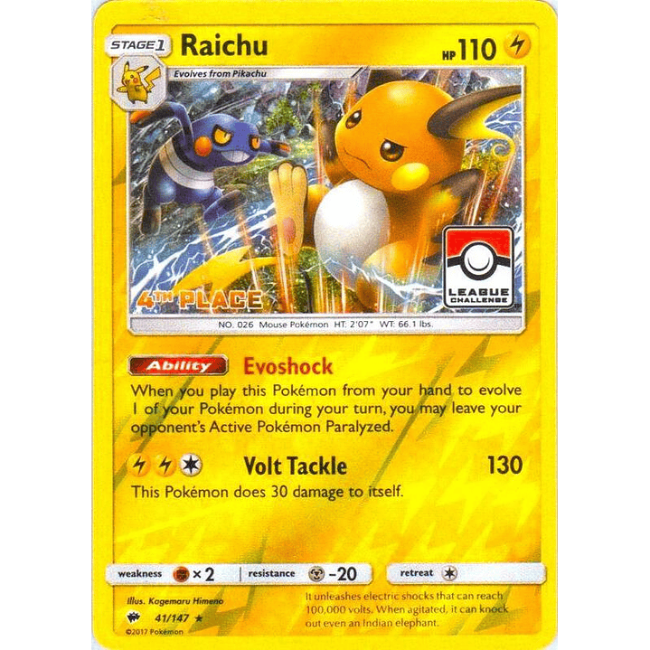 Raichu - 41/147 (League Challenge) [4th Place] #041 1