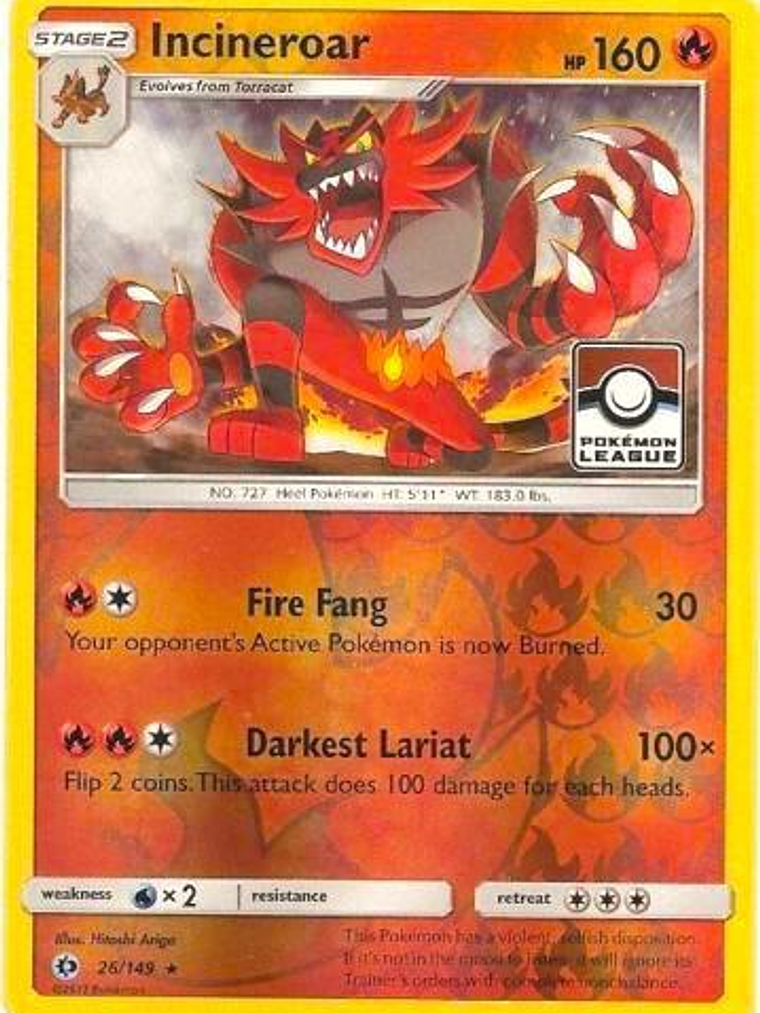 Incineroar - 26/149 (Pokemon League) #026 1