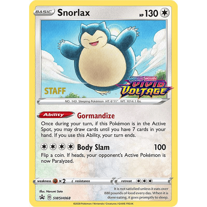 Snorlax - SWSH068 (Prerelease) [Staff] #SWSH068 1