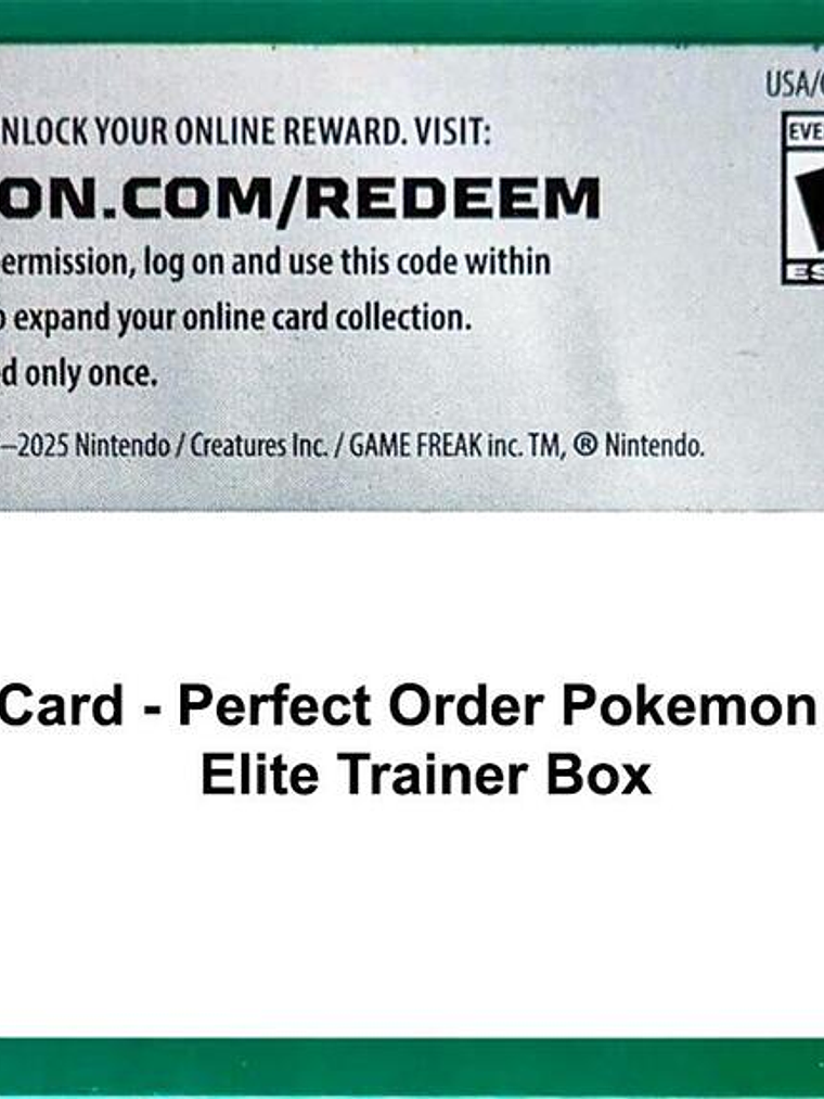 Code Card - Perfect Order Pokemon Center Elite Trainer Box 1