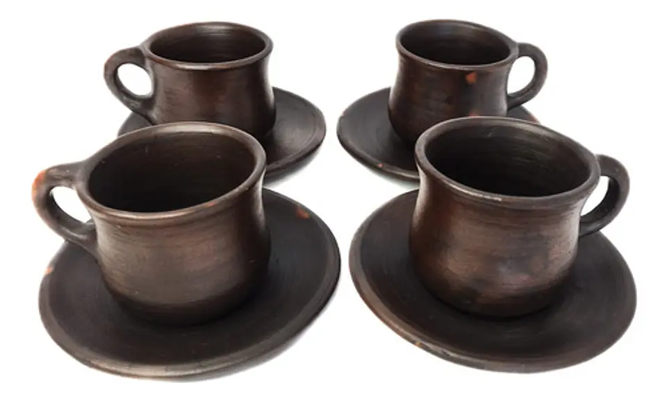 Set Taza Con Plato De Greda ( Pack 4 Unidades ) 1