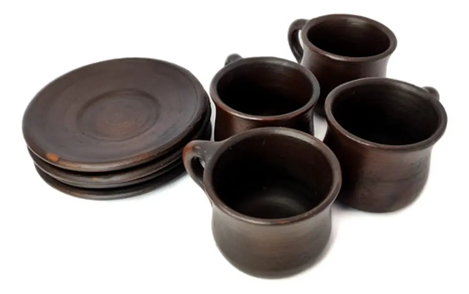 Set Taza Con Plato De Greda ( Pack 4 Unidades ) 2
