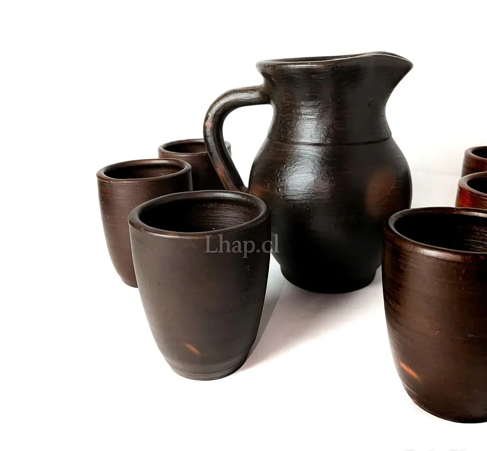Juego de Jarra de Greda de Pomaire 1.5 Litros y 6 Vasos Tradicionales 4