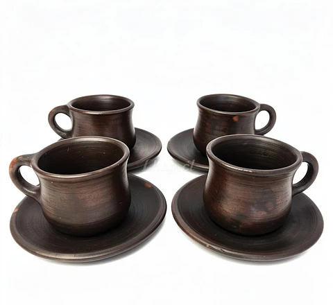 Set Taza Con Plato De Greda ( Pack 4 Unidades )
