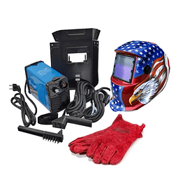 Kit máquina de soldar mini 200AMP (TK-MS200MA)  + Par de guantes + máscara fotosensible (diseño al azar)