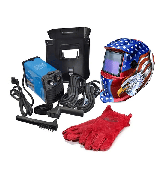 Kit máquina de soldar mini 200AMP (TK-MS200MA)  + Par de guantes + máscara fotosensible (diseño al azar)