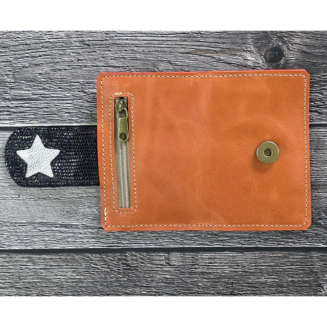 Mini Billetera Cuero Naranja Liso