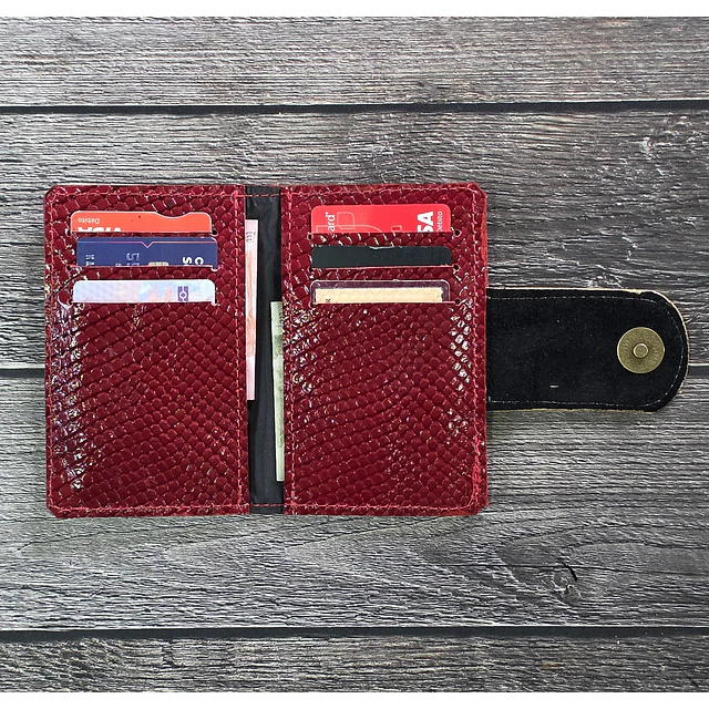 Mini Billetera Cuero Rojo Croco Invierno