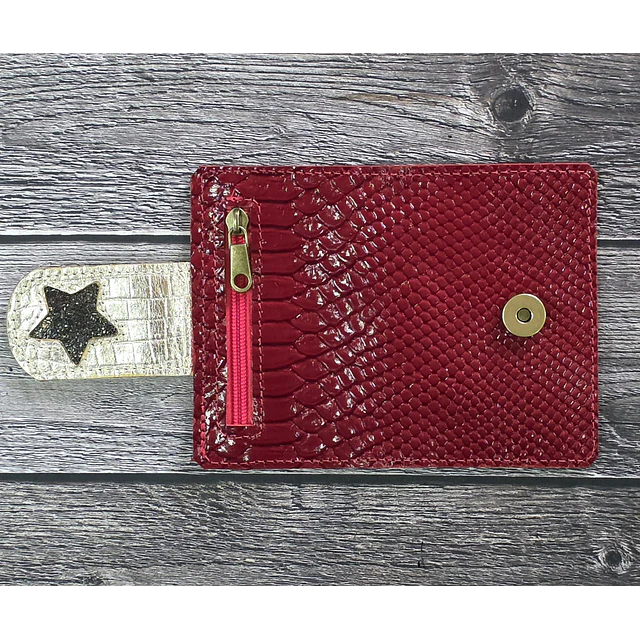Mini Billetera Cuero Rojo Croco Invierno