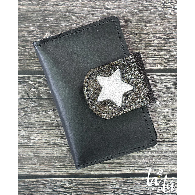 Mini Billetera Cuero Negro liso