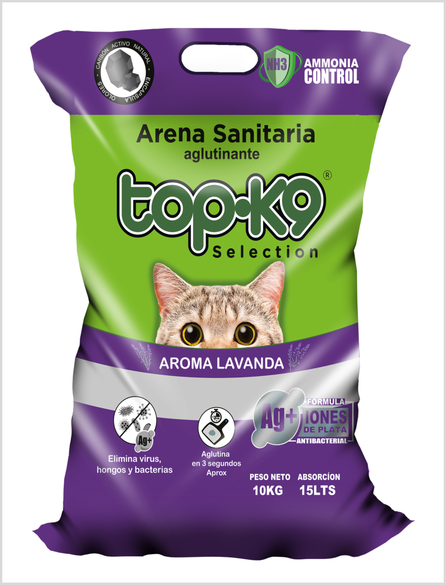 Arena Aglutinante TOP K9 Iones Aroma Lavanda 10 Kg