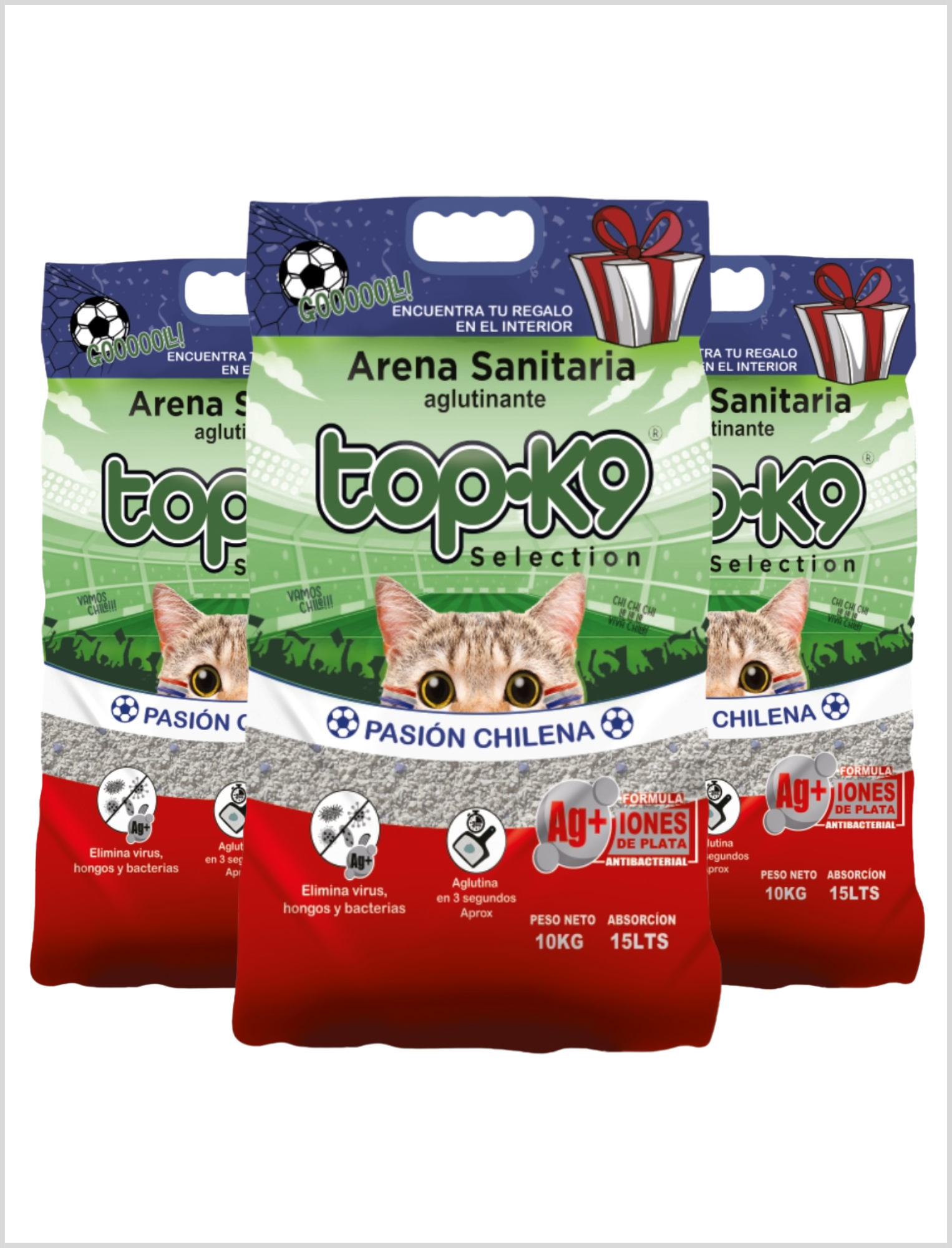 Pack 3 x Arena Aglutinante TOP K9 Pasión Chilena (30 Kg)