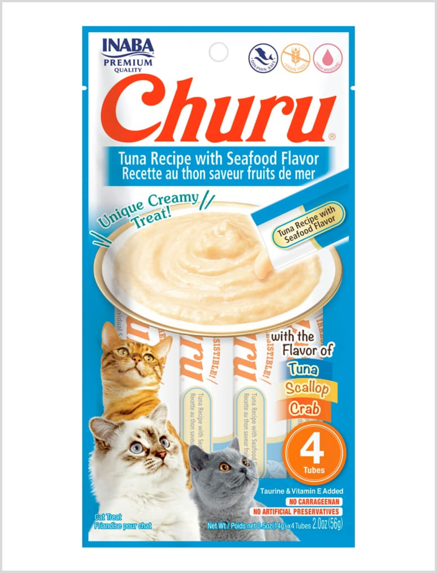 Churu para Gatos sabor Receta Atún con Mariscos Inaba (4 tubos de 14 gr)