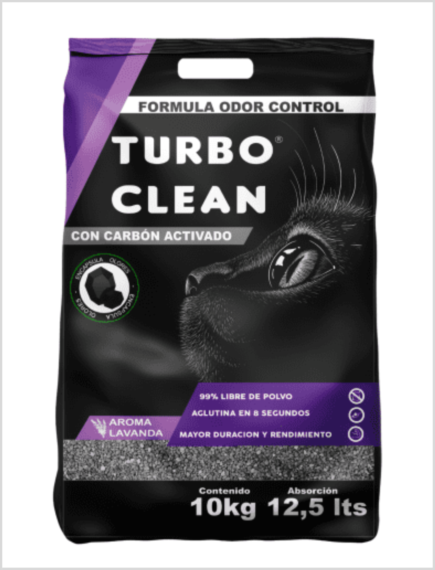 Arena Turbo Clean Carbón Activado Lavanda 10 Kg