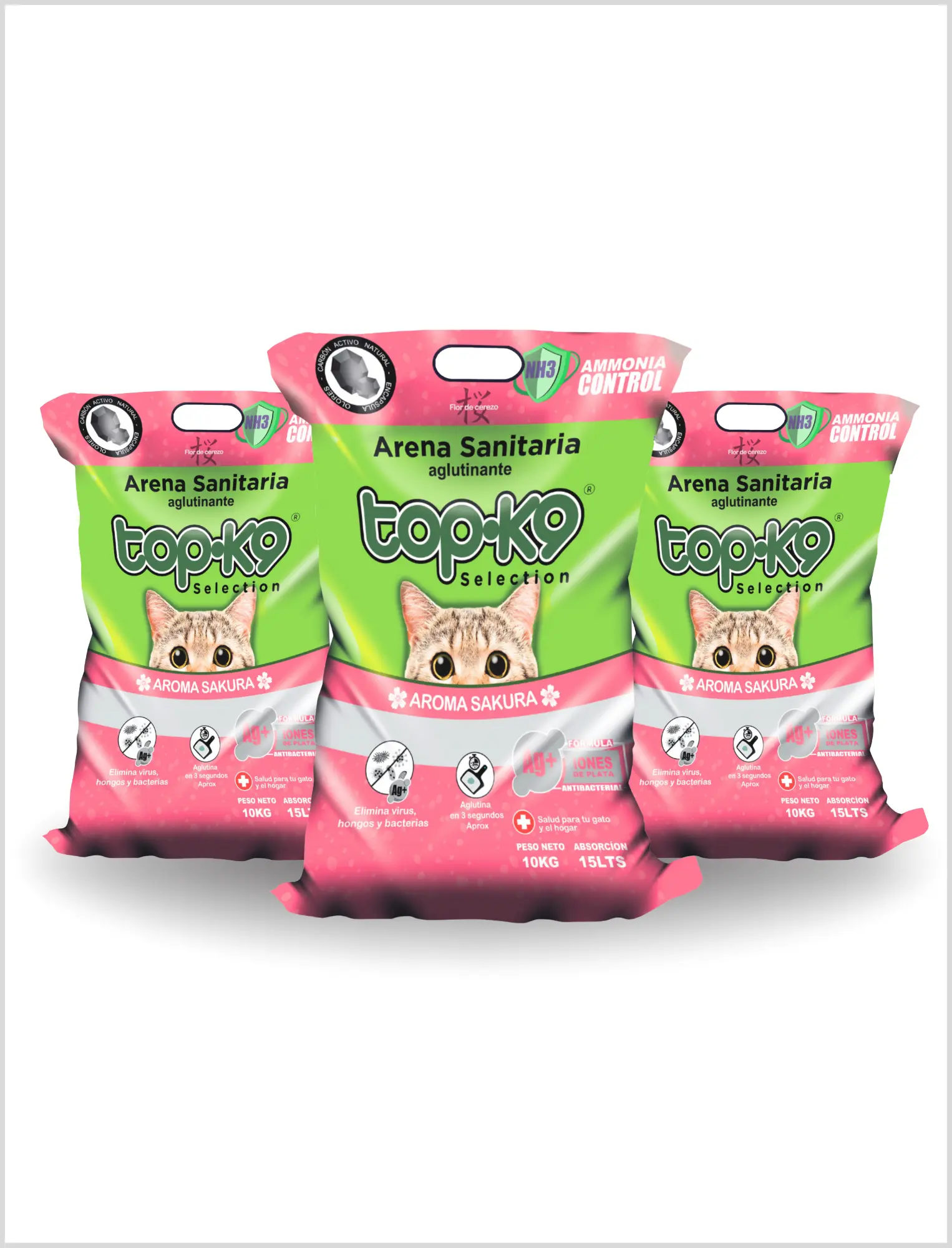 Pack 3 x Arena Aglutinante TOP K9 Aroma Sakura 10 Kg (30 Kg)