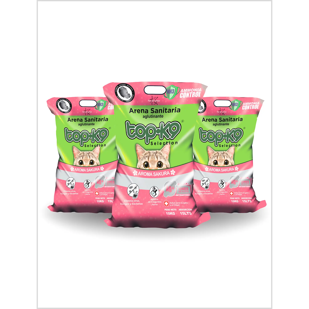 Pack 3 x Arena Aglutinante TOP K9 Aroma Sakura 10 Kg (30 Kg) 1