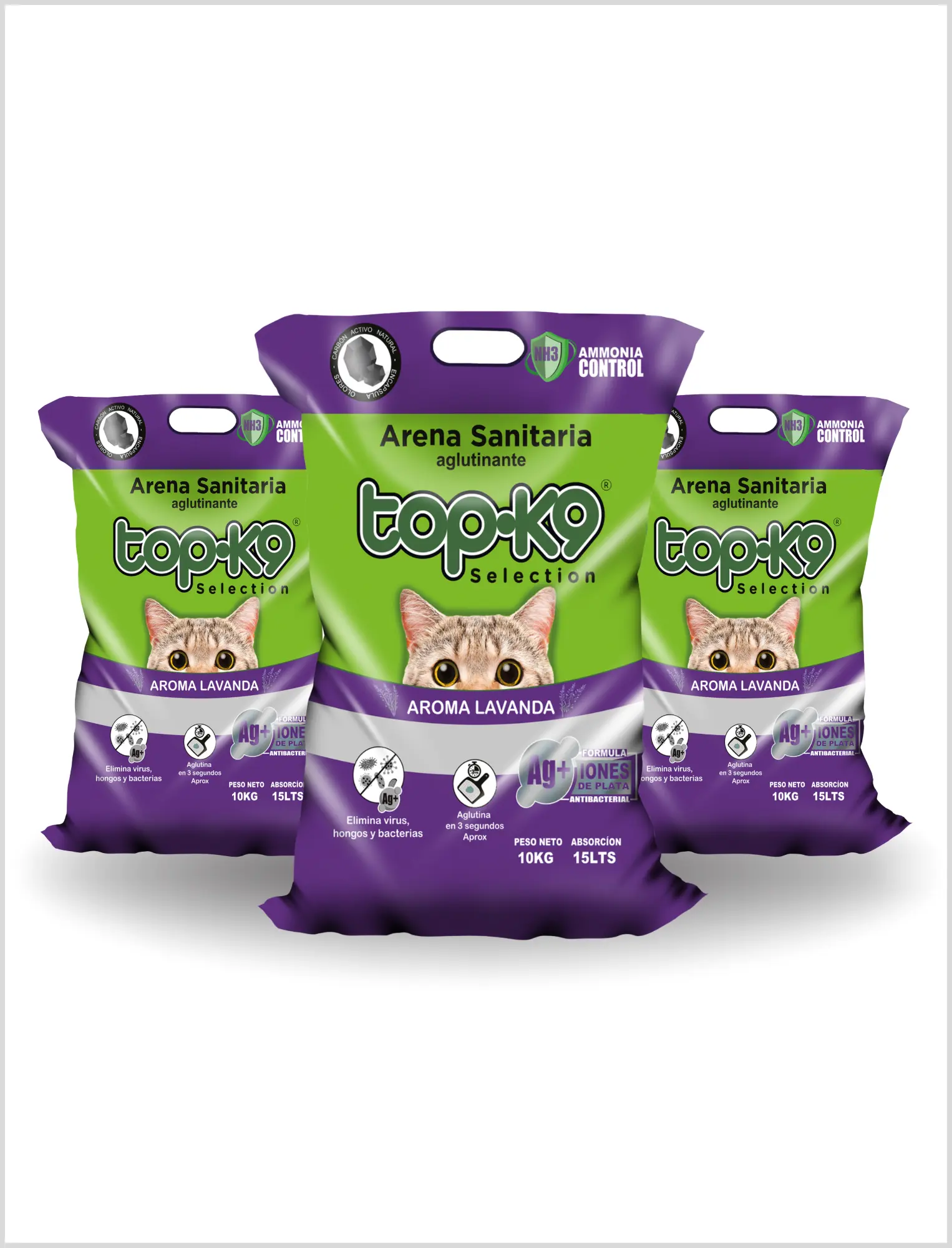 Pack 3 x Arena Aglutinante TOP K9 Aroma Lavanda 10 Kg (30 Kg)