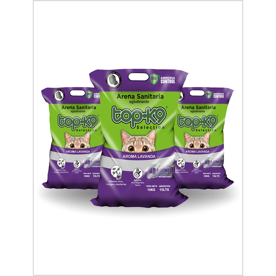 Pack 3 x Arena Aglutinante TOP K9 Aroma Lavanda 10 Kg (30 Kg) 1