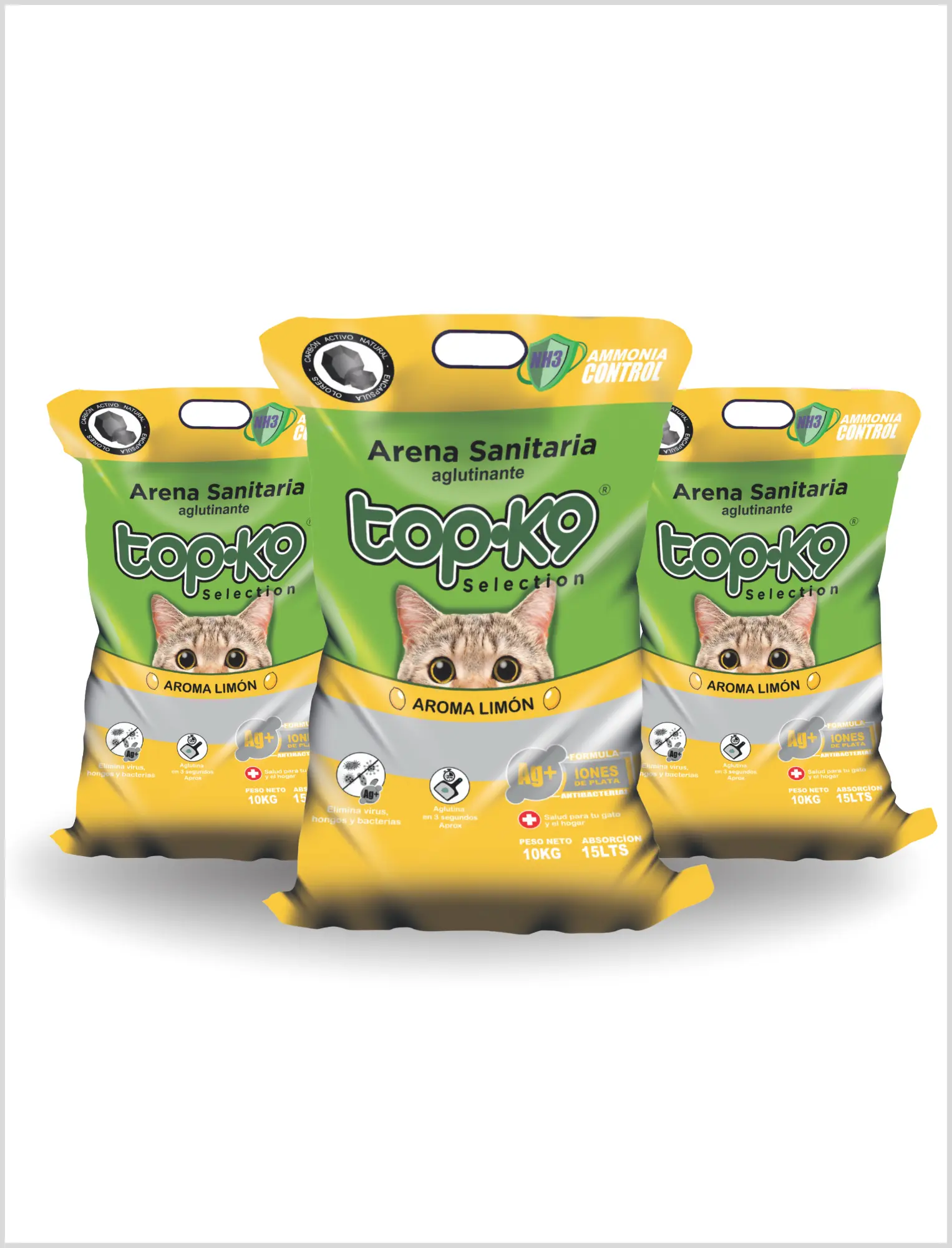 Pack 3 x Arena Aglutinante TOP K9 Aroma Limón 10 Kg (30 Kg)