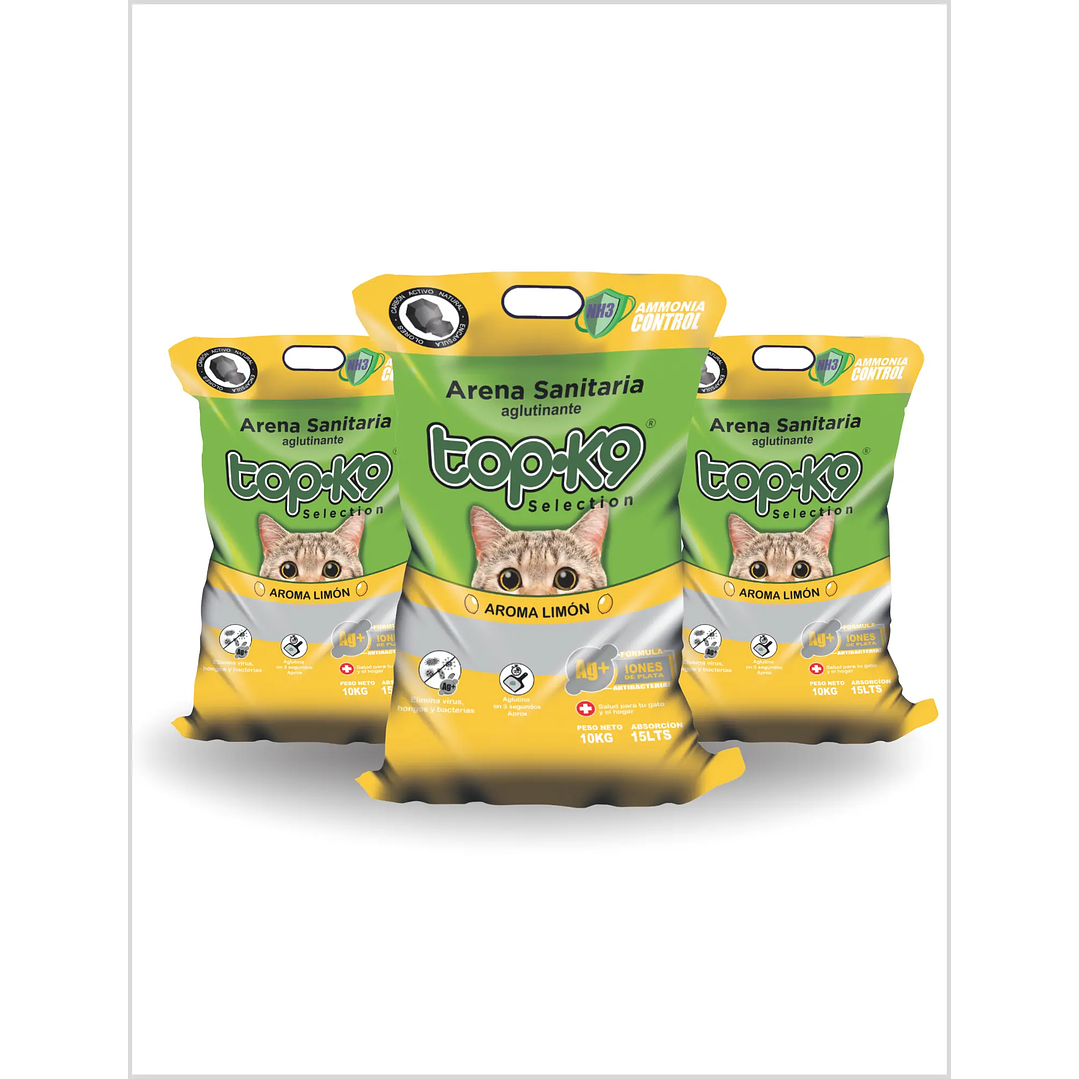 Pack 3 x Arena Aglutinante TOP K9 Aroma Limón 10 Kg (30 Kg) 1