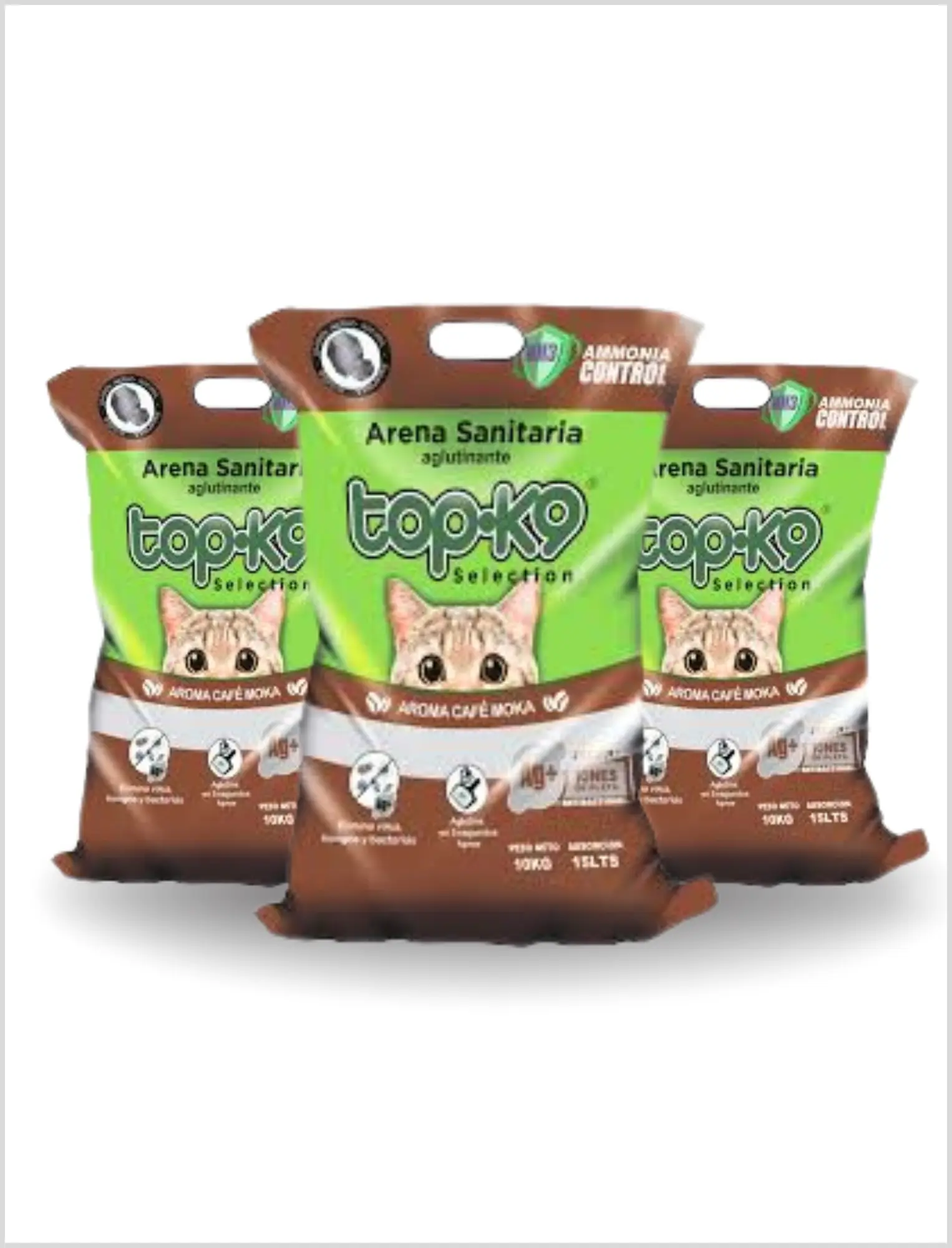 Pack 3 x Arena Aglutinante TOP K9 Aroma Café 10 Kg (30 Kg)