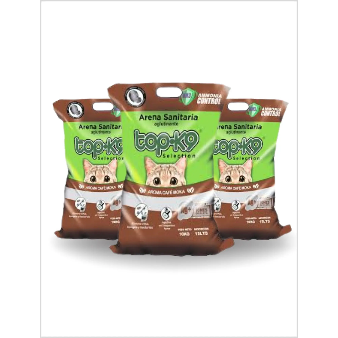 Pack 3 x Arena Aglutinante TOP K9 Aroma Café 10 Kg (30 Kg) 1