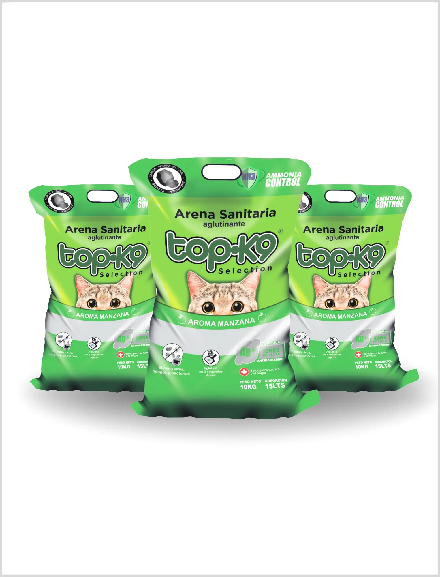 Pack 3 x Arena Aglutinante TOP K9 Aroma Manzana 10 Kg (30 Kg)