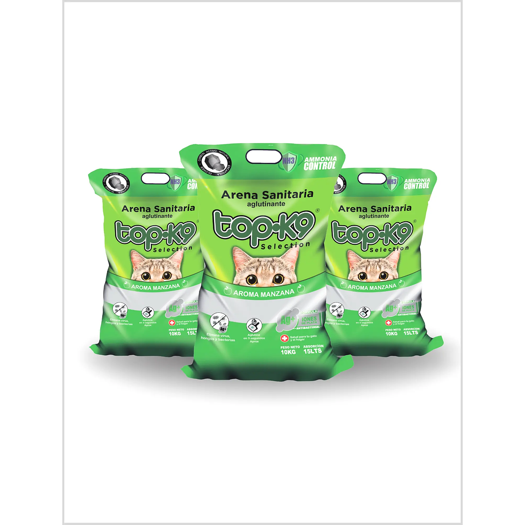 Pack 3 x Arena Aglutinante TOP K9 Aroma Manzana 10 Kg (30 Kg) 1
