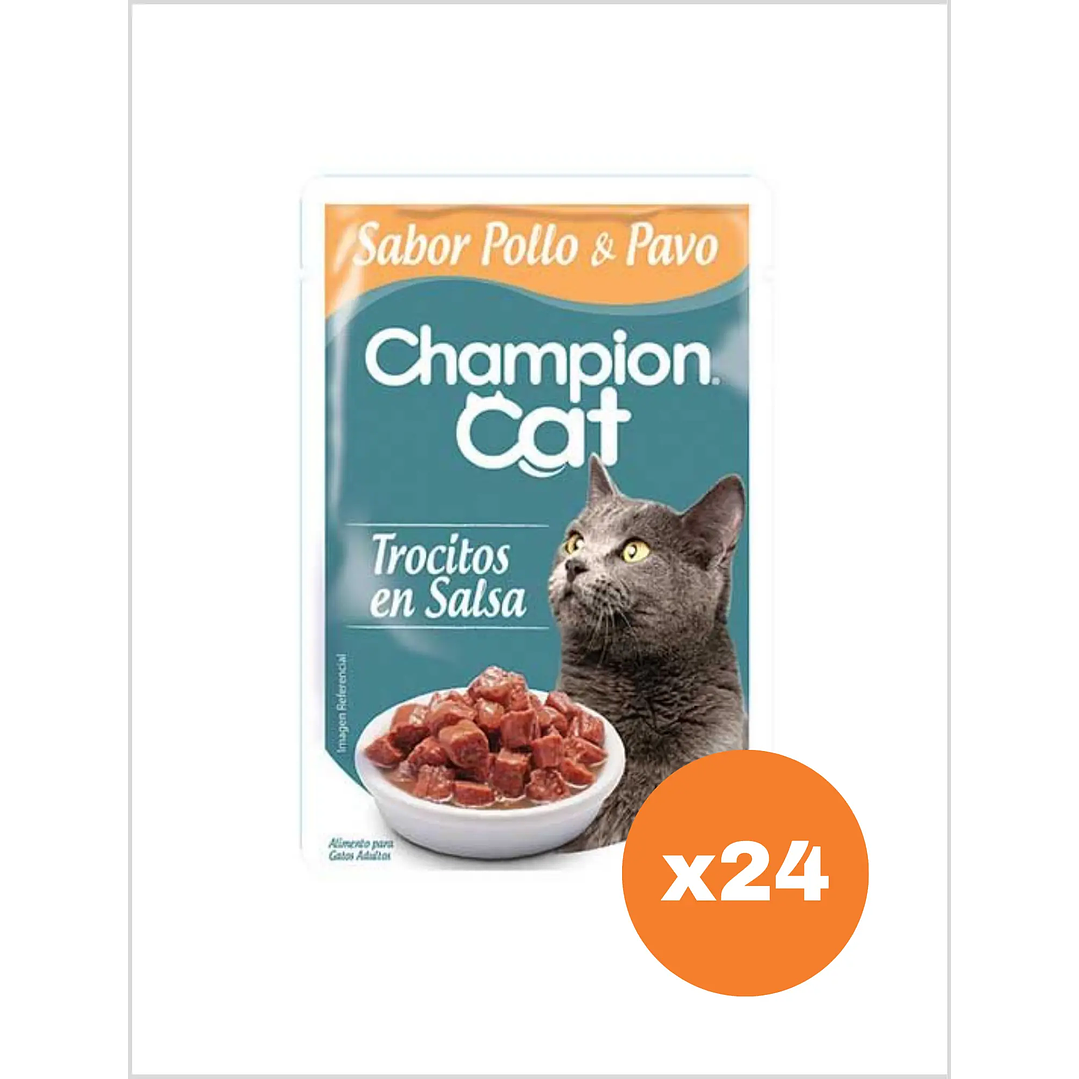 Champion Cat Sachet Trocitos Pollo Pavo 100 g - Pack x24 1