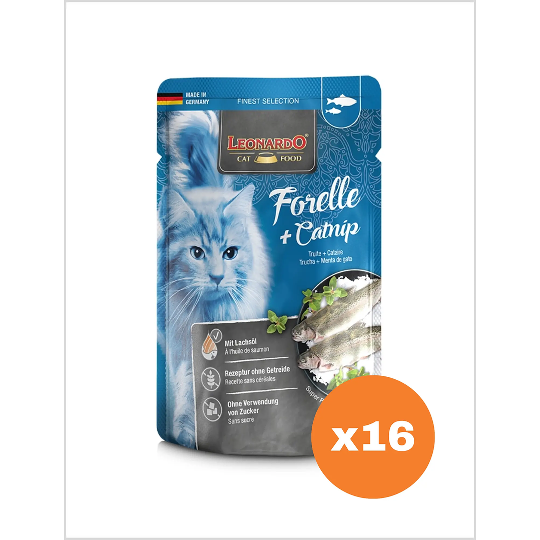 Leonardo Pouch Trucha y Catnip 85 g - Pack x16 1