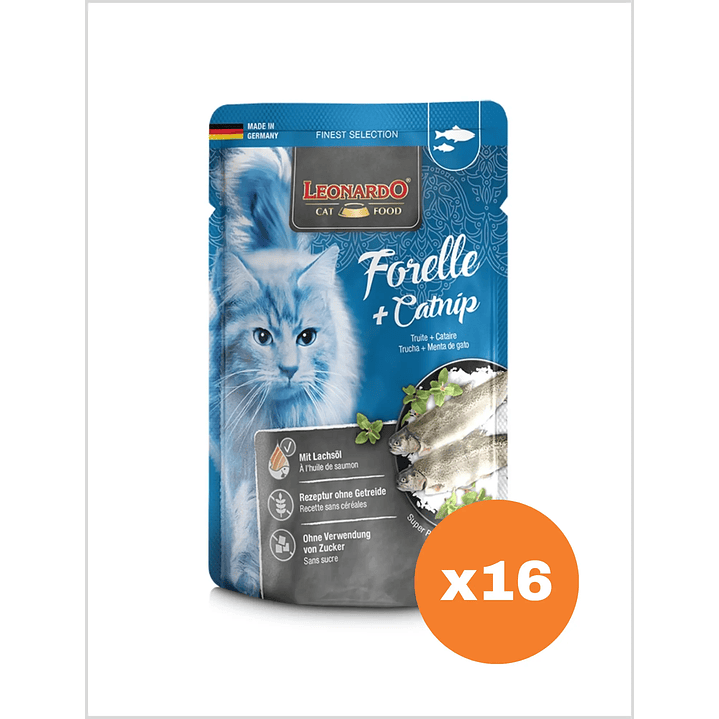 Leonardo Pouch Trucha y Catnip 85 g - Pack x16 1