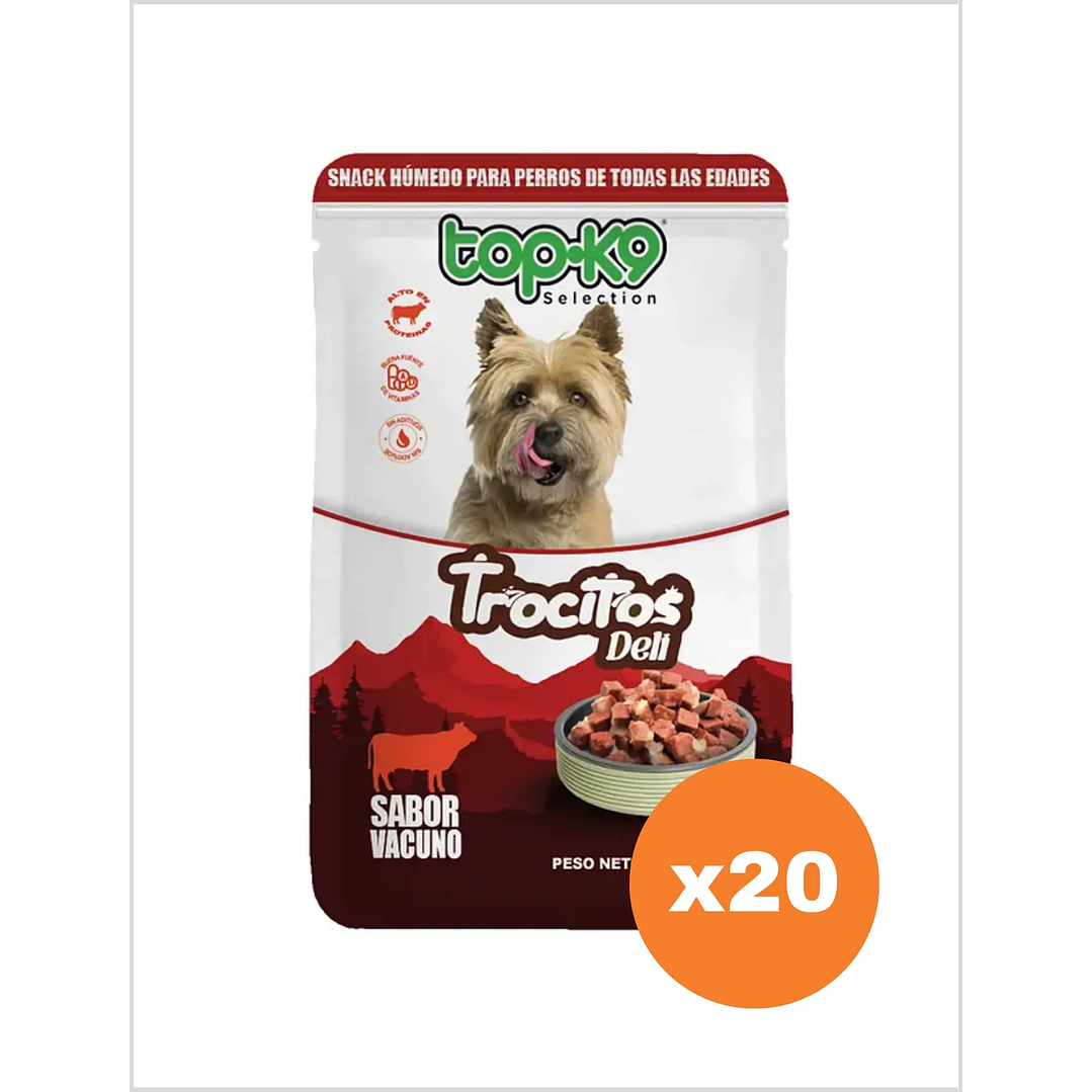 Topk9 Trocitos Deli Vacuno 85 g - Pack x20 1