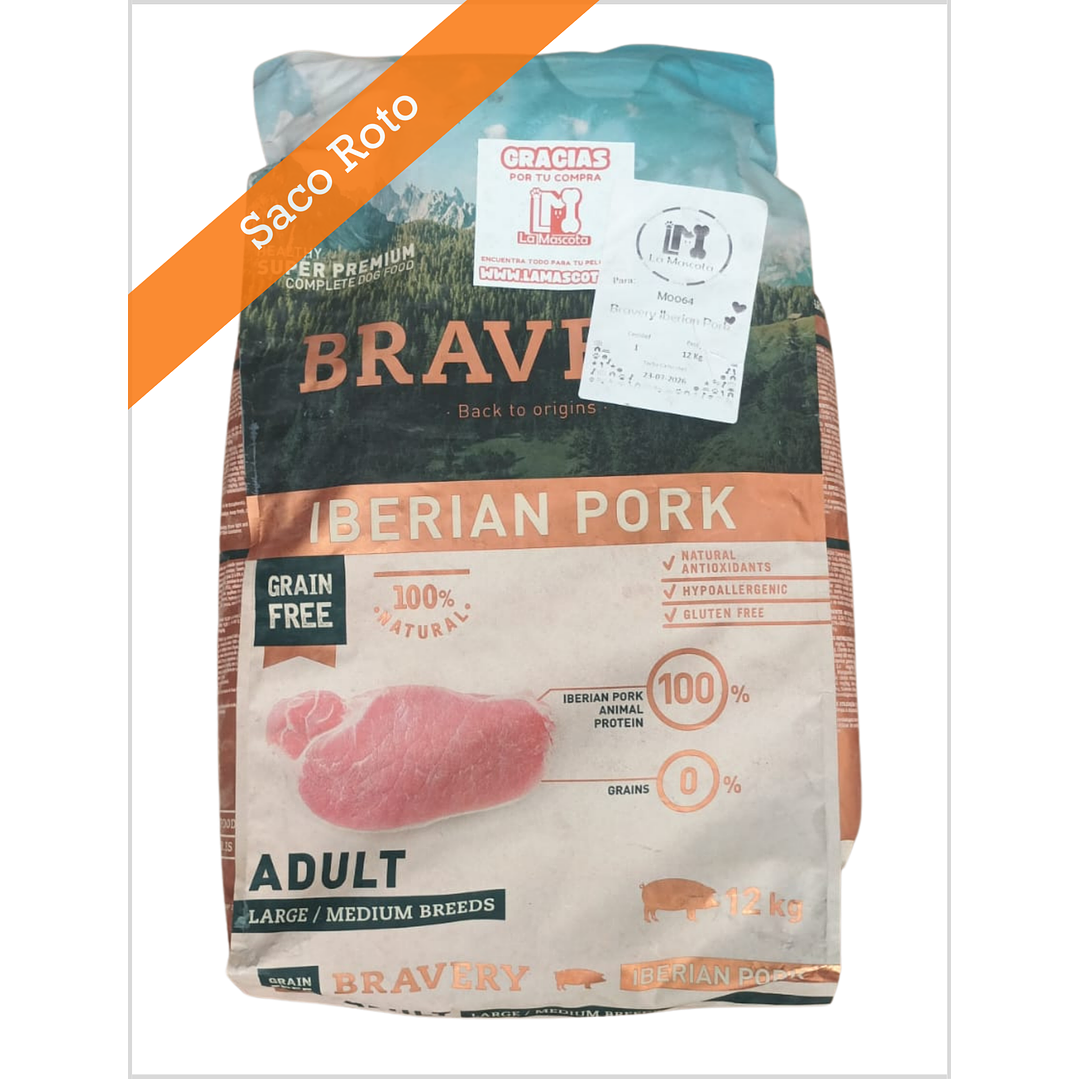 Bravery Iberian Pork Adulto 12 Kg - Saco Roto 1