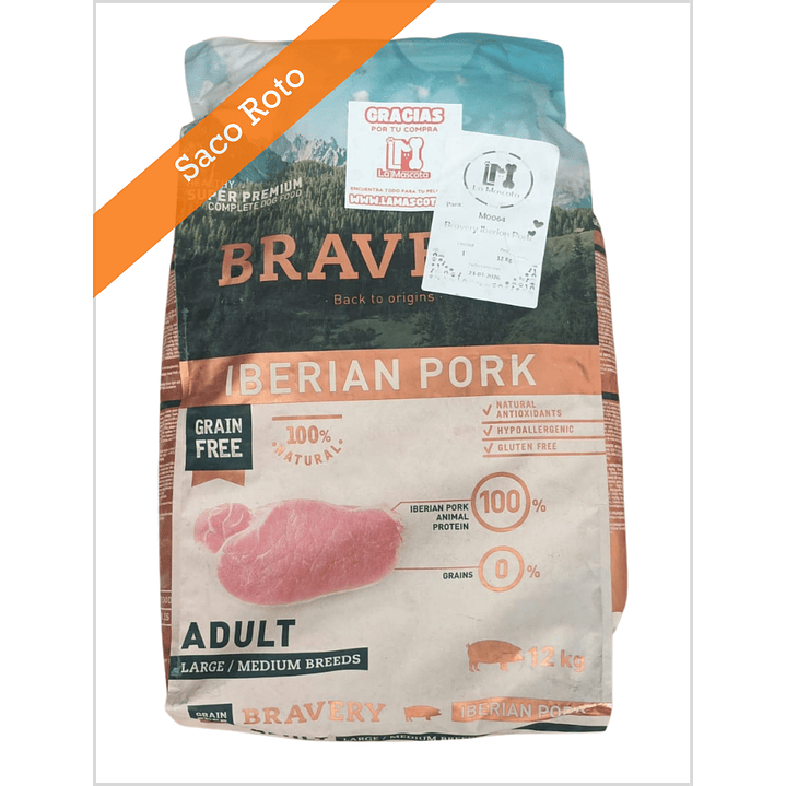 Bravery Iberian Pork Adulto 12 Kg - Saco Roto 1