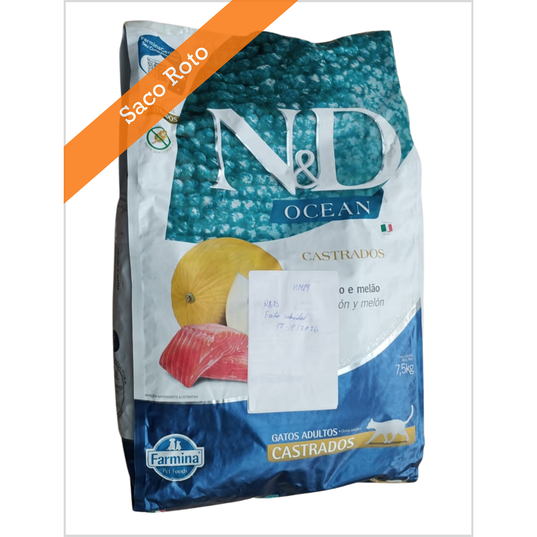 N&D Ocean Feline Castrado Salmon 7,5 Kg - Saco Roto 1