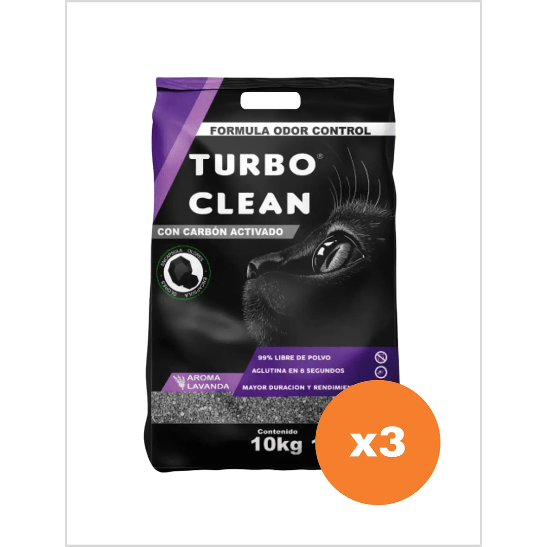 Arena Turbo Clean Carbón Activado Lavanda 10 Kg - Pack x3 1