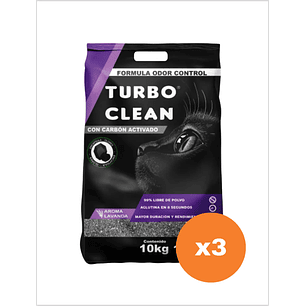 Arena Turbo Clean Carbón Activado Lavanda 10 Kg - Pack x3