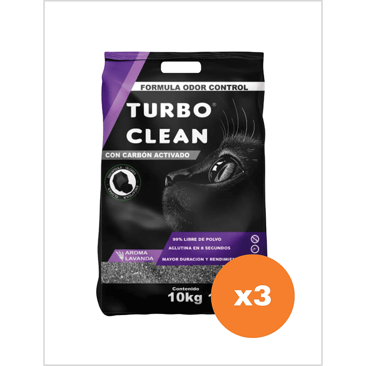 Arena Turbo Clean Carbón Activado Lavanda 10 Kg - Pack x3 1