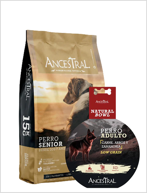 Pack Ancestral Senior 15 kg + Ancestral Alimento Húmedo perro 300 gr 