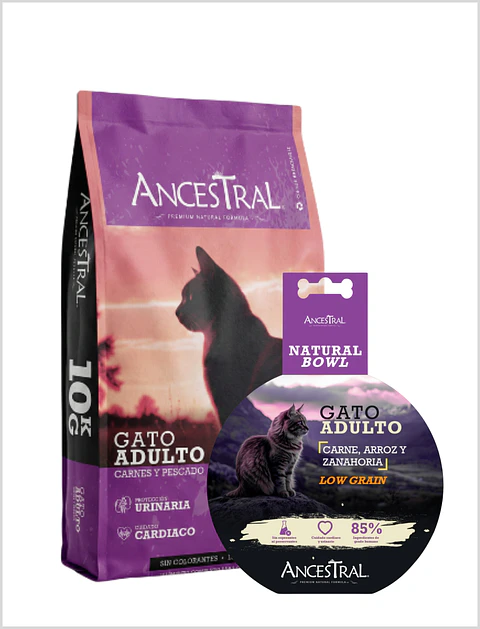 Pack Ancestral Gato Adulto 10 Kg + Ancestral Alimento Húmedo Gato 300 gr